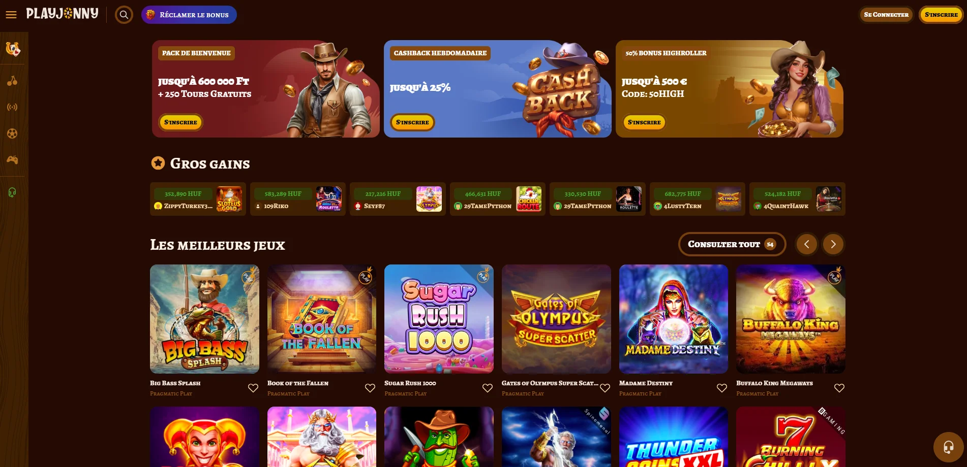 Aperçu des jeux et tables chez PlayJonny Casino